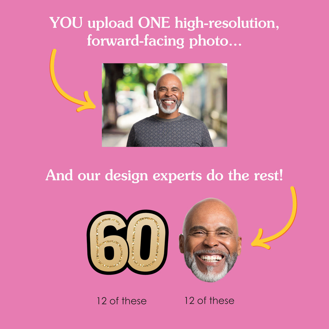 Custom Fun Face 60th Birthday Treat Picks - 24 Ct