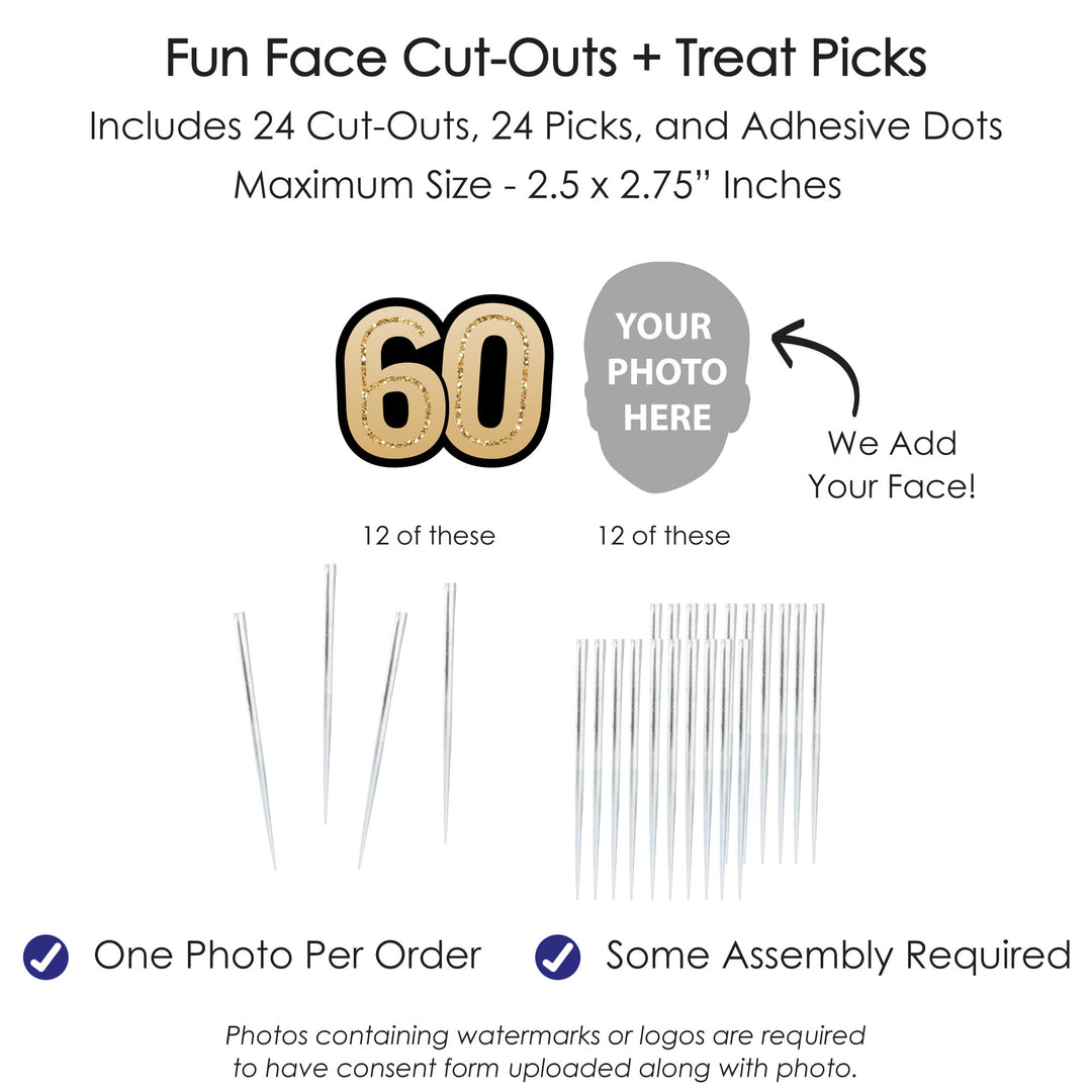 Custom Fun Face 60th Birthday Treat Picks - 24 Ct