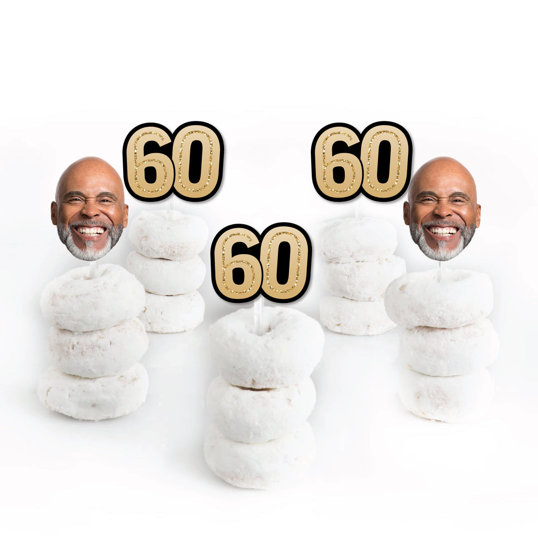 Custom Fun Face 60th Birthday Treat Picks - 24 Ct