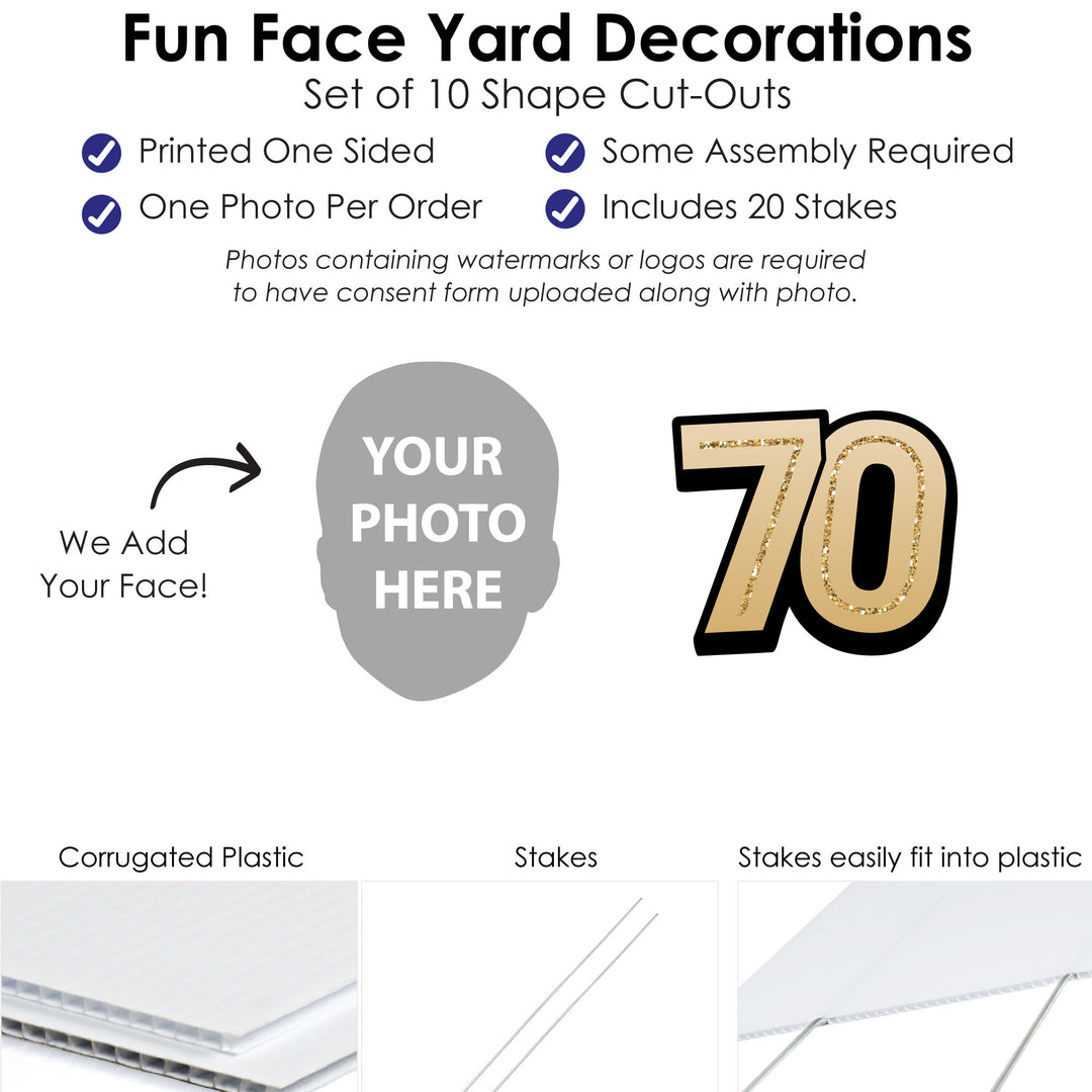 Custom Face Yard Signs - 70th Birthday - 10 Pc