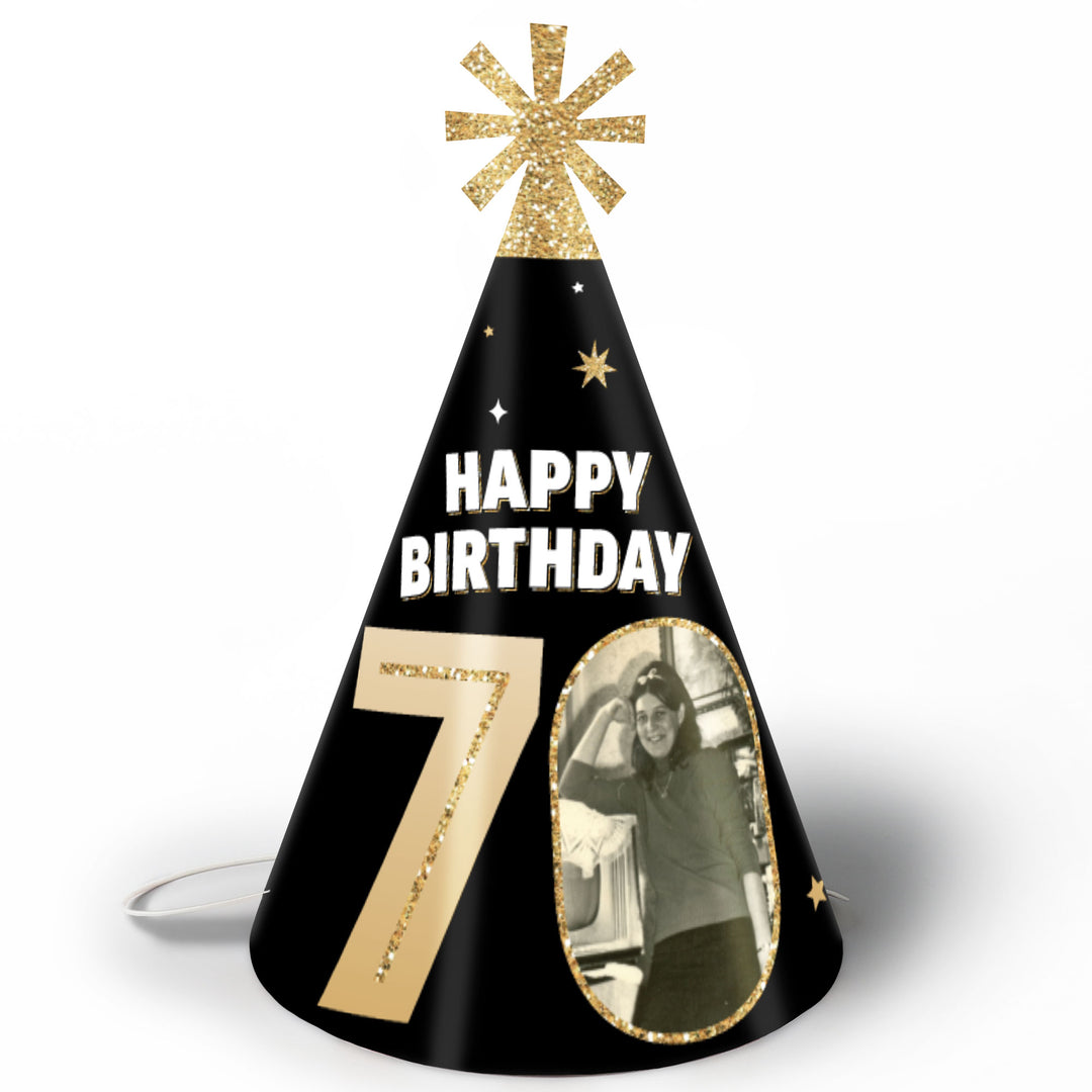 Custom Photo 70th Birthday Cone Hat - 8 Ct