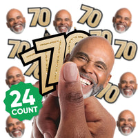 70th birthday mini face and number shapes shown in hand