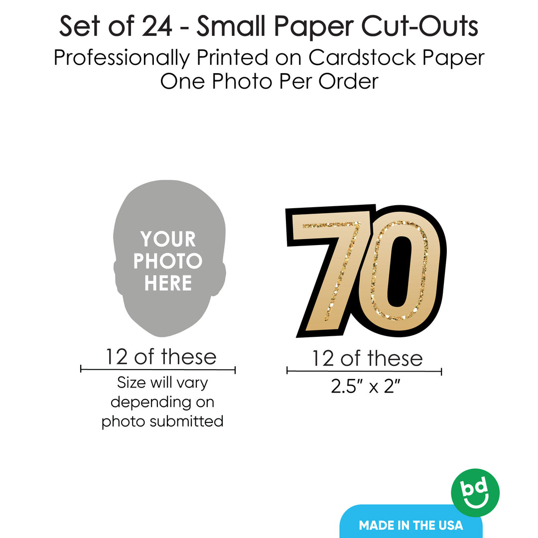 12 face cut outs and 12 number cut outs for 70th birthday table decor