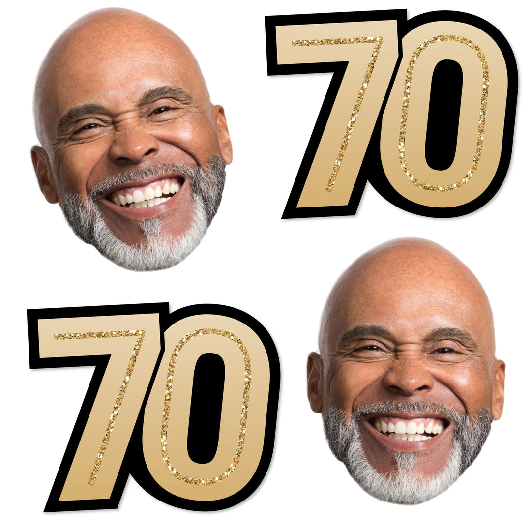 Custom 70th birthday fun face and number cutout decoration set