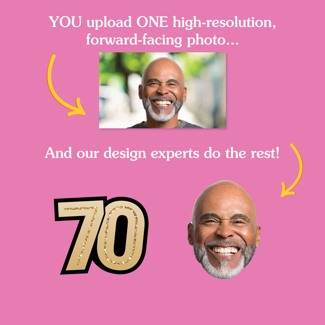 70th birthday face cutouts personalized using one uploaded photo