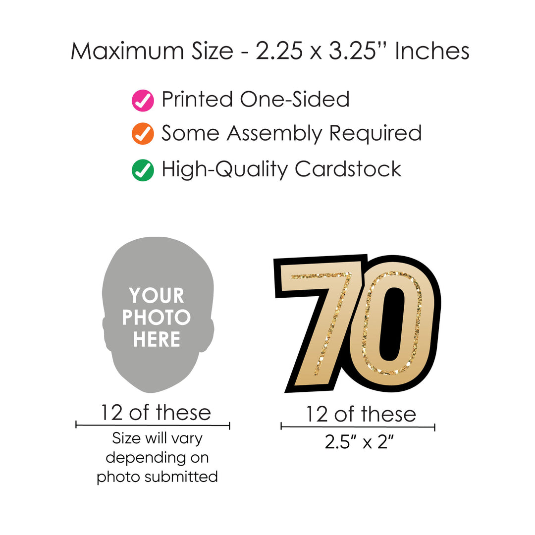 70th birthday straw cutout dimensions and cardstock material detail image