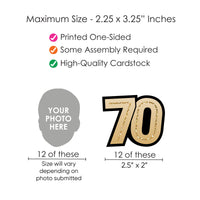 70th birthday straw cutout dimensions and cardstock material detail image