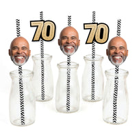 Custom 70th birthday fun face straw decorations