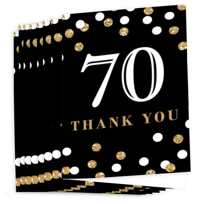 Adult 70th Birthday - Gold - Birthday Party Thank You Cards - 8 ct