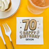 Custom Text Napkins - Black & Gold 70th Birthday