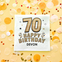 Custom Text Napkins - Black & Gold 70th Birthday