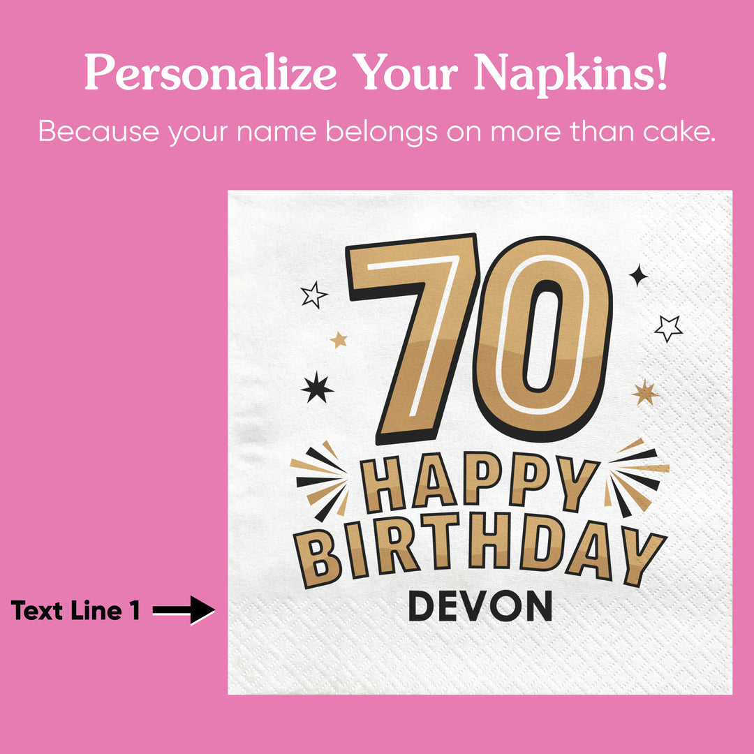 Custom Text Napkins - Black & Gold 70th Birthday