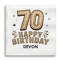 Custom Text Napkins - Black & Gold 70th Birthday
