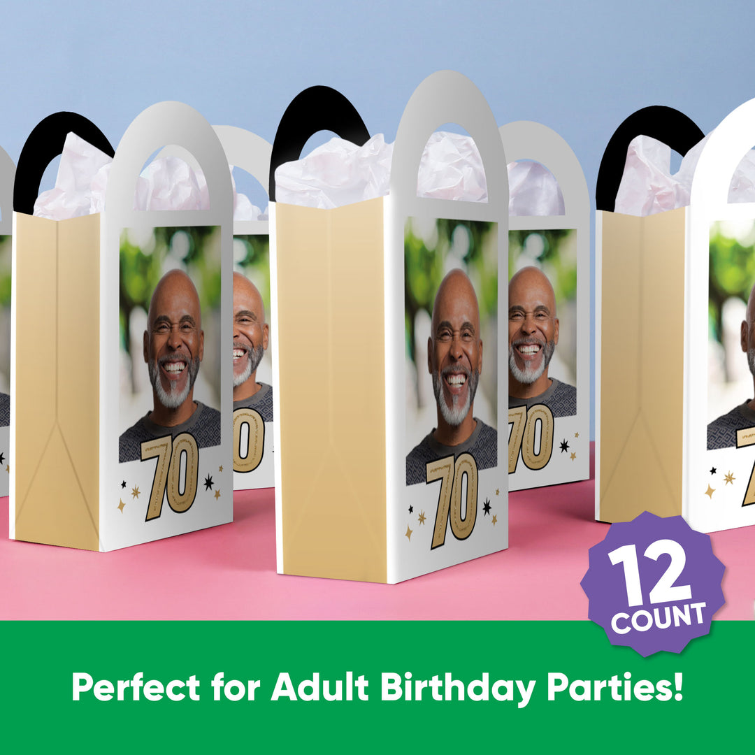 Custom Photo 70th Birthday Paper Favor Bags - 12 Ct