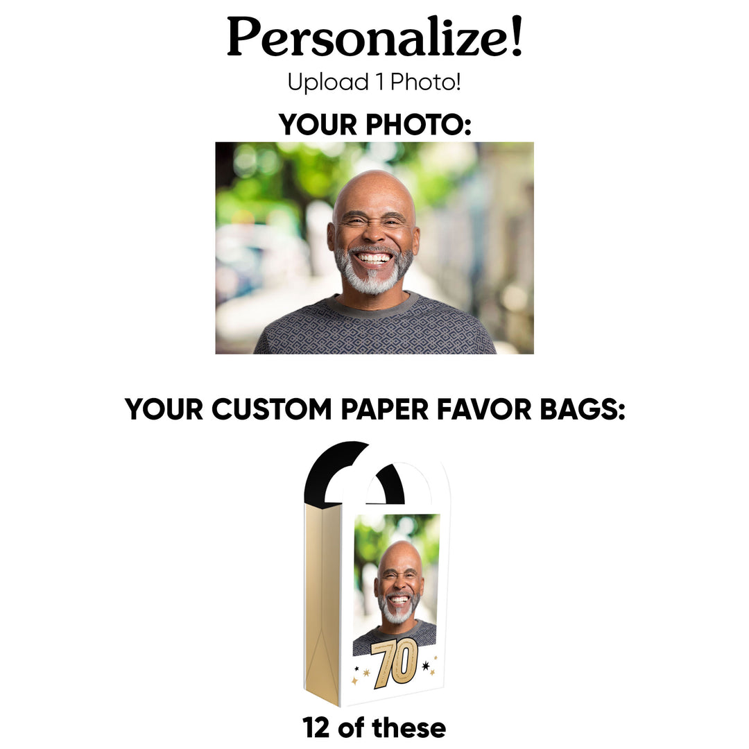 Custom Photo 70th Birthday Paper Favor Bags - 12 Ct