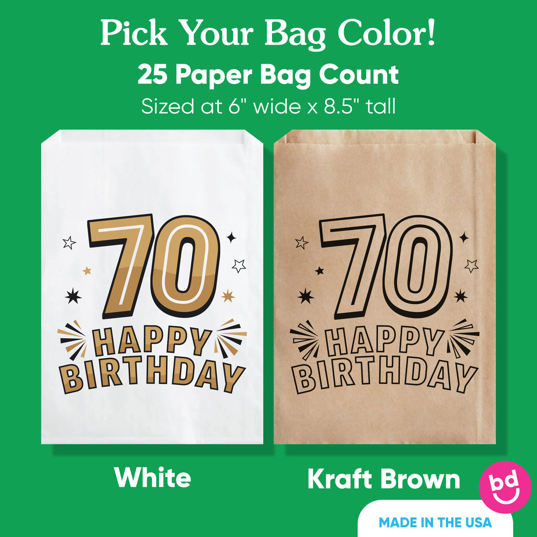 Paper Treat Bags - 70th Birthday - 25 Ct