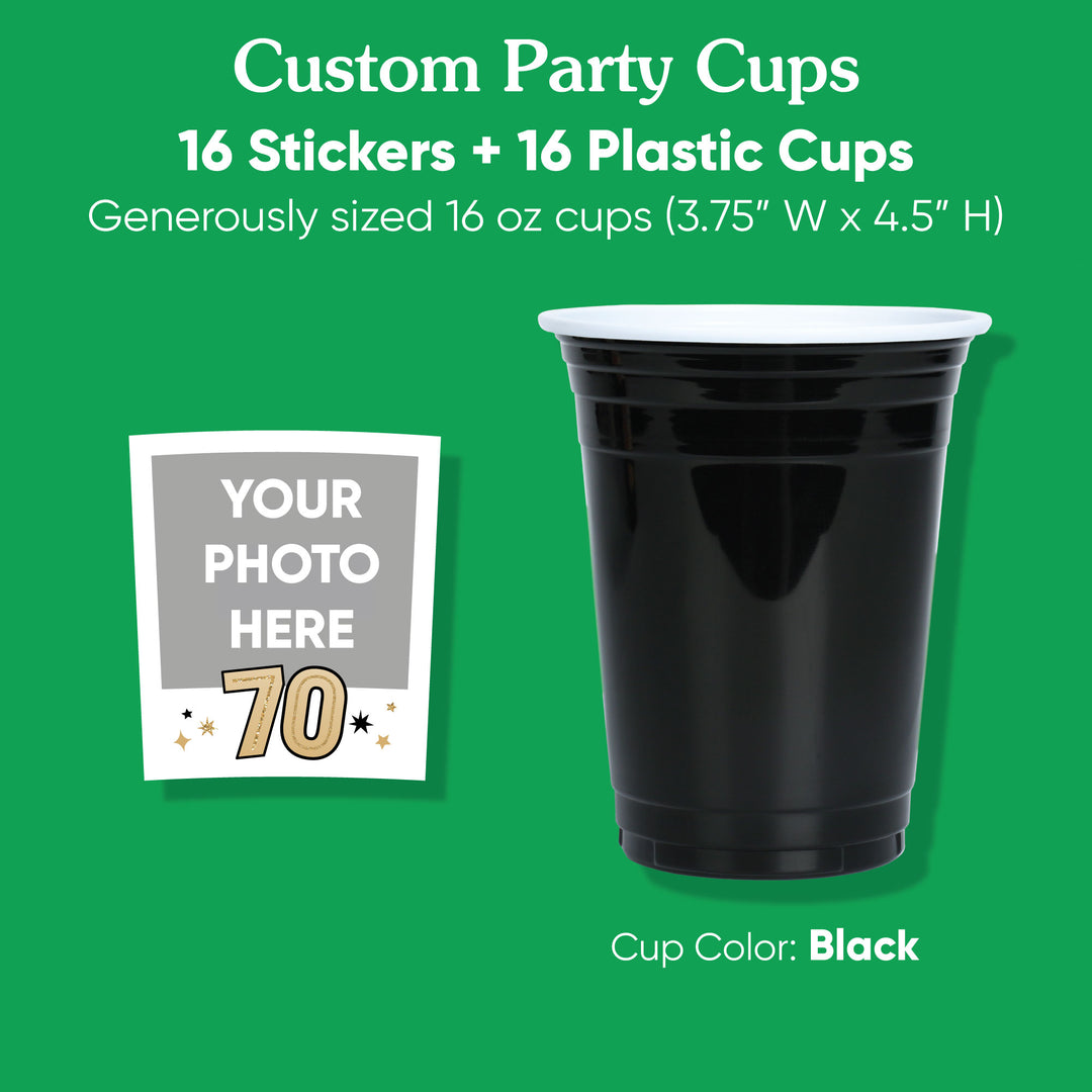 Custom Photo Party Cups - 70th Birthday - 16 Ct