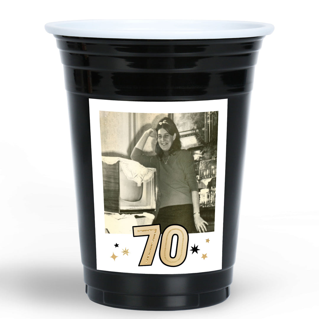 Custom Photo Party Cups - 70th Birthday - 16 Ct