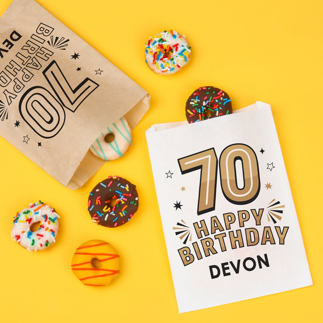 Custom Text Paper Treat Bags - 70th Birthday