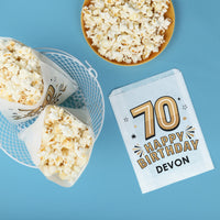 Popcorn in Custom paper bags for a 70th Birthday party