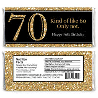 Adult 70th Birthday - Gold - Candy Bar Wrappers Birthday Party Favors - Set of 24