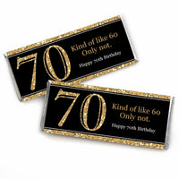 Adult 70th Birthday - Gold - Candy Bar Wrappers Birthday Party Favors - Set of 24
