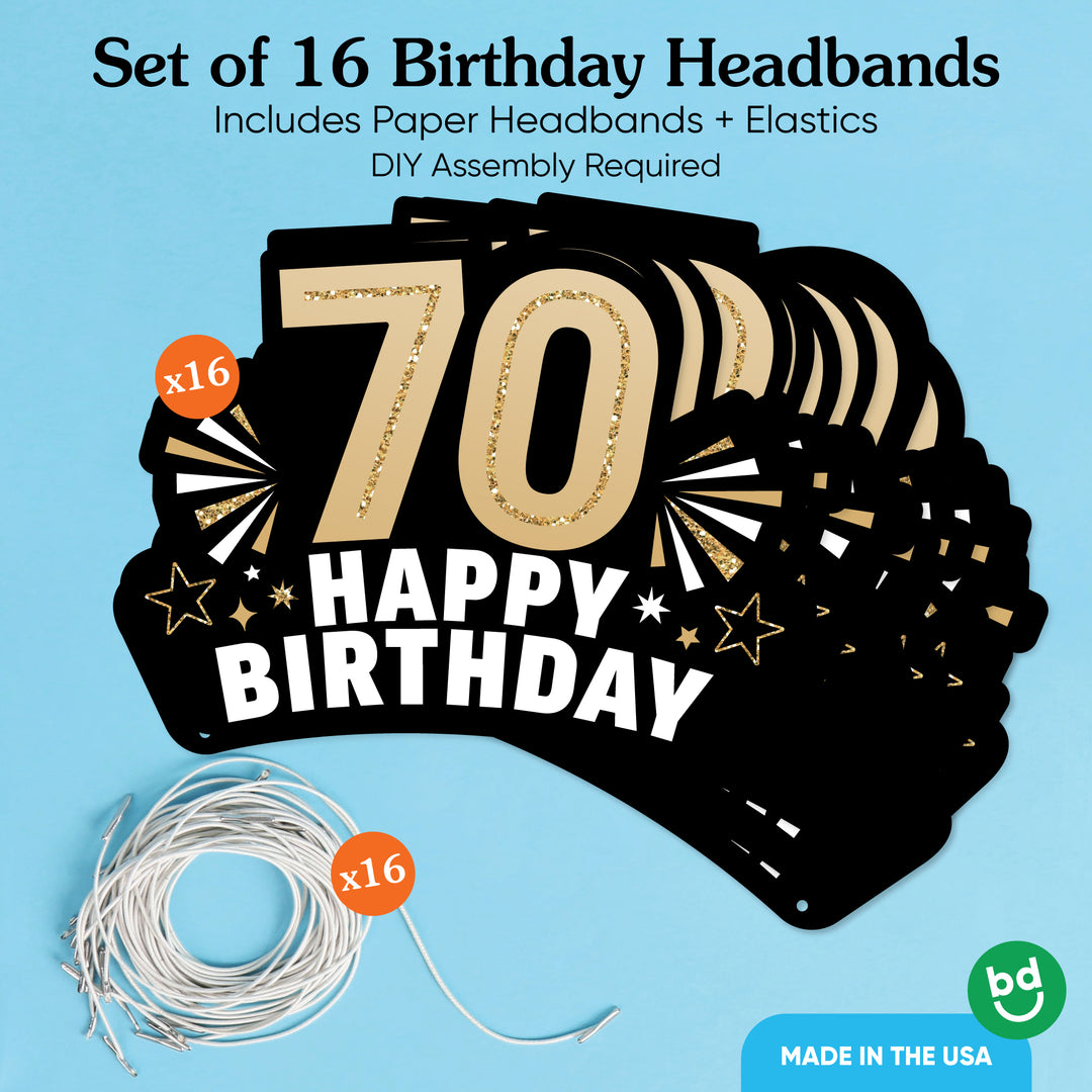 70th Birthday Paper Headbands - 16 Ct