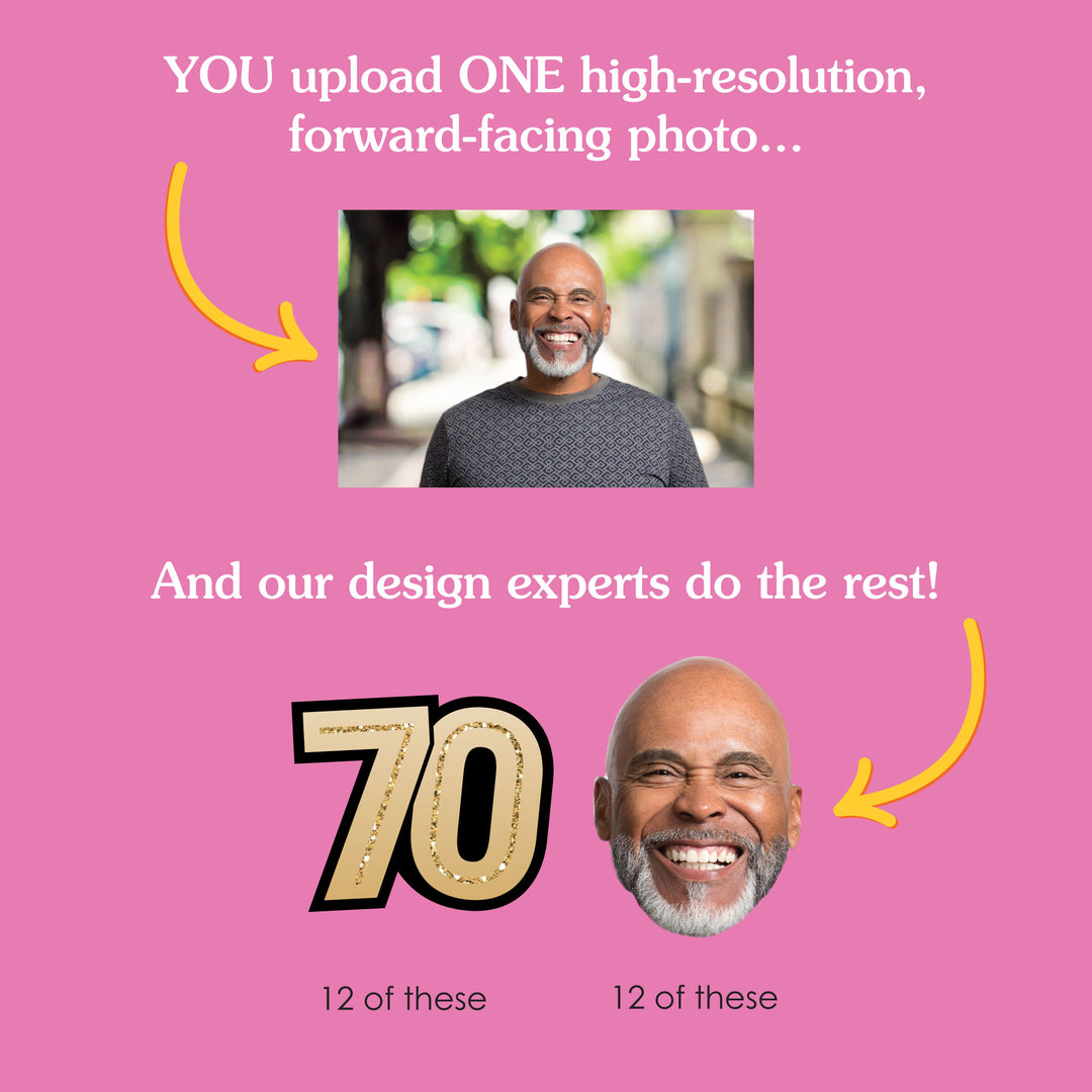 Custom Fun Face 70th Birthday Treat Picks - 24 Ct