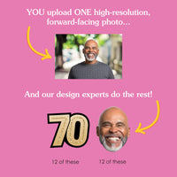 Custom Fun Face 70th Birthday Treat Picks - 24 Ct