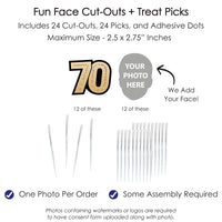 Custom Fun Face 70th Birthday Treat Picks - 24 Ct