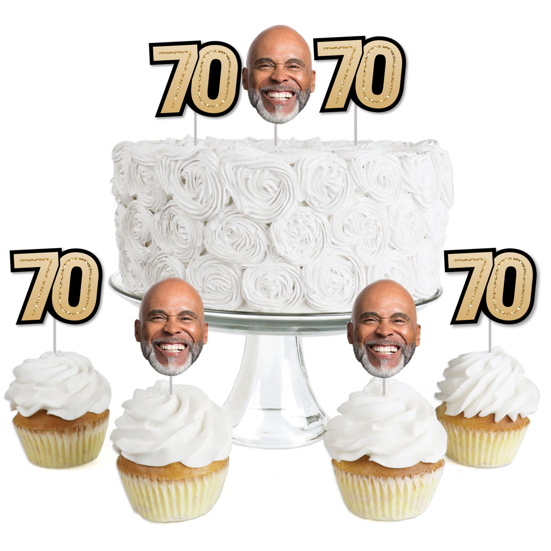 Custom Fun Face 70th Birthday Treat Picks - 24 Ct