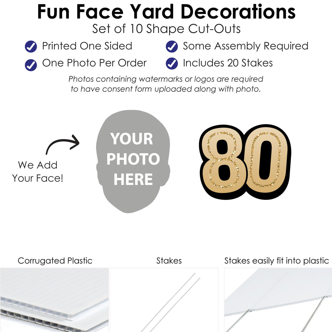 Custom Face Yard Signs - 80th Birthday - 10 Pc