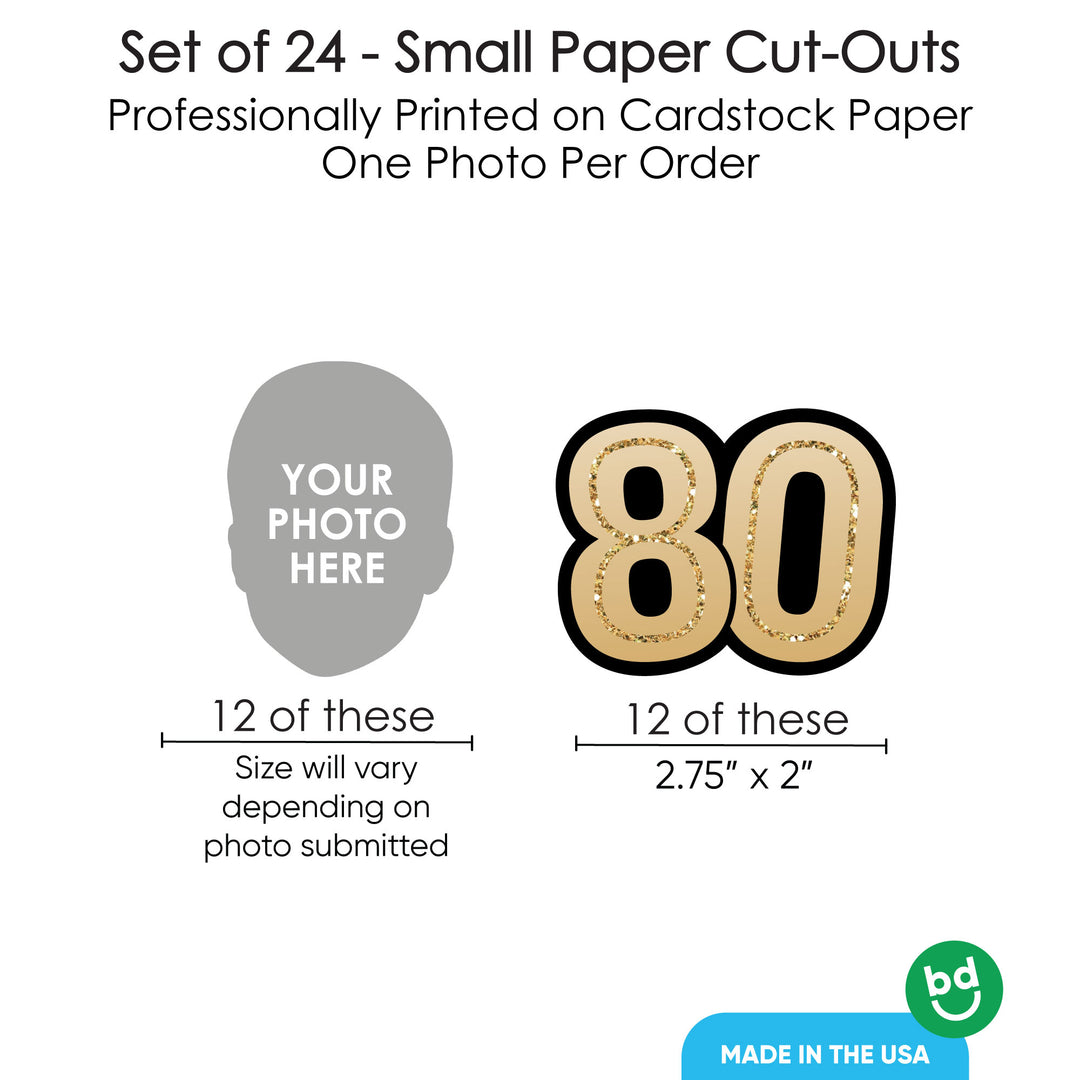 12 face cut outs and 12 number cut outs for 80th birthday party