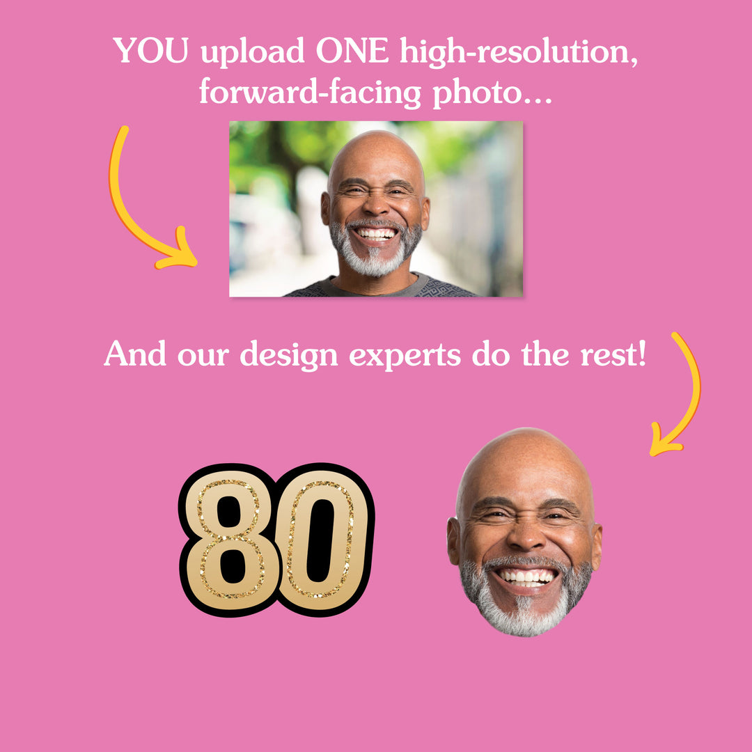 Personalized 80th birthday face cutouts from one uploaded photo