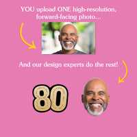 Personalized 80th birthday face cutouts from one uploaded photo