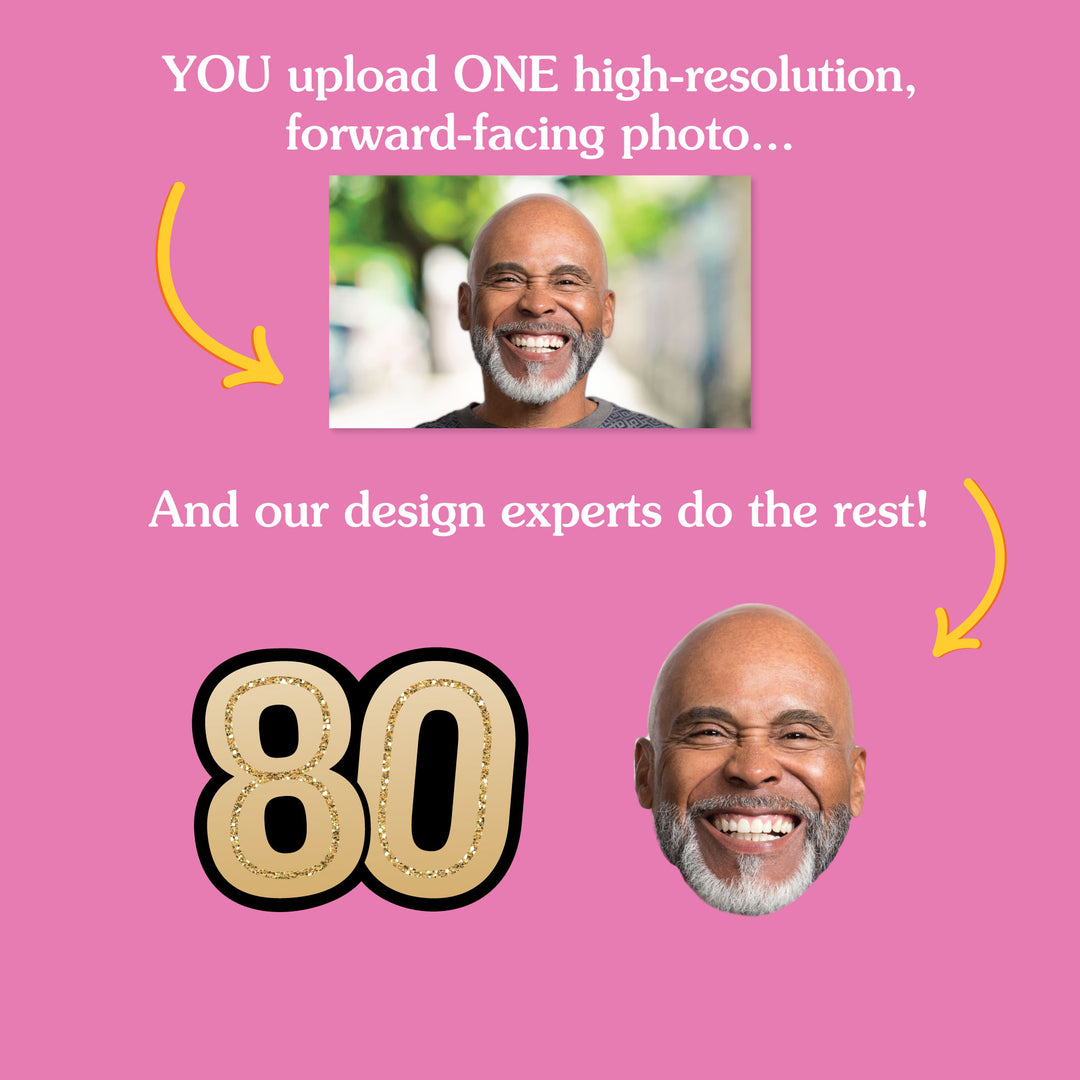 80th birthday face cutouts personalized using one uploaded photo