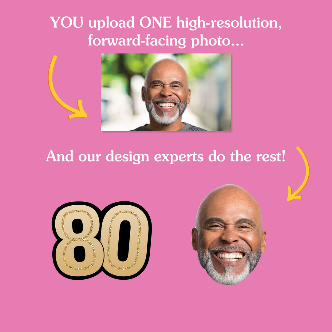80th birthday face shapes personalized from one forward-facing photo
