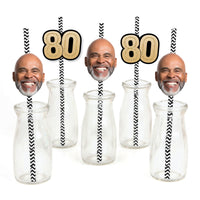 Custom 80th birthday fun face and number straw decorations