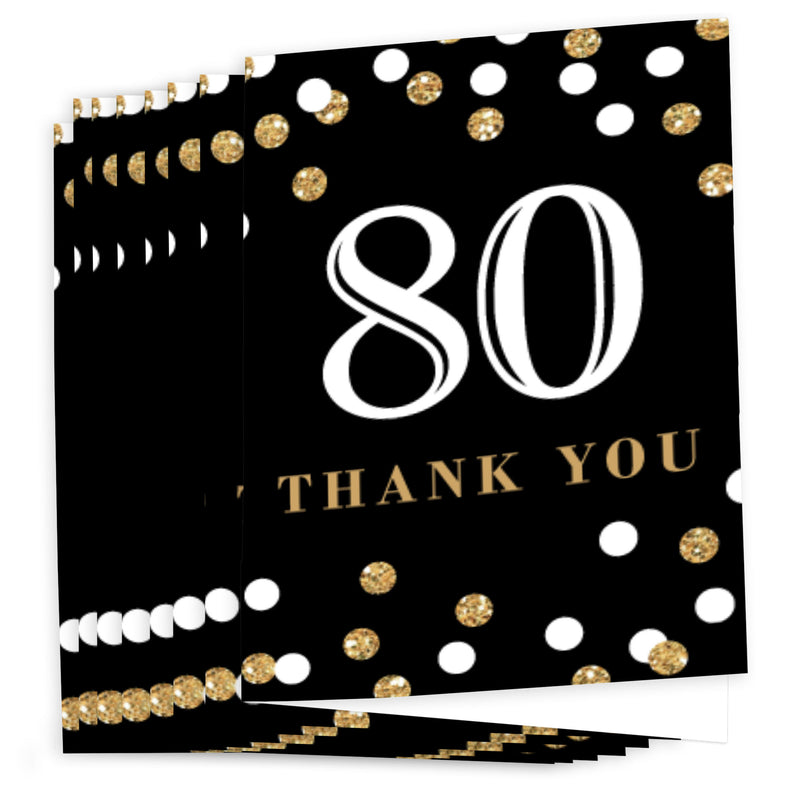 Adult 80th Birthday - Gold - Birthday Party Thank You Cards - 8 ct