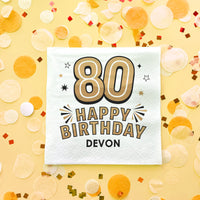 Custom Text Napkins - Black & Gold 80th Birthday