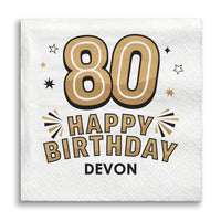 Custom Text Napkins - Black & Gold 80th Birthday