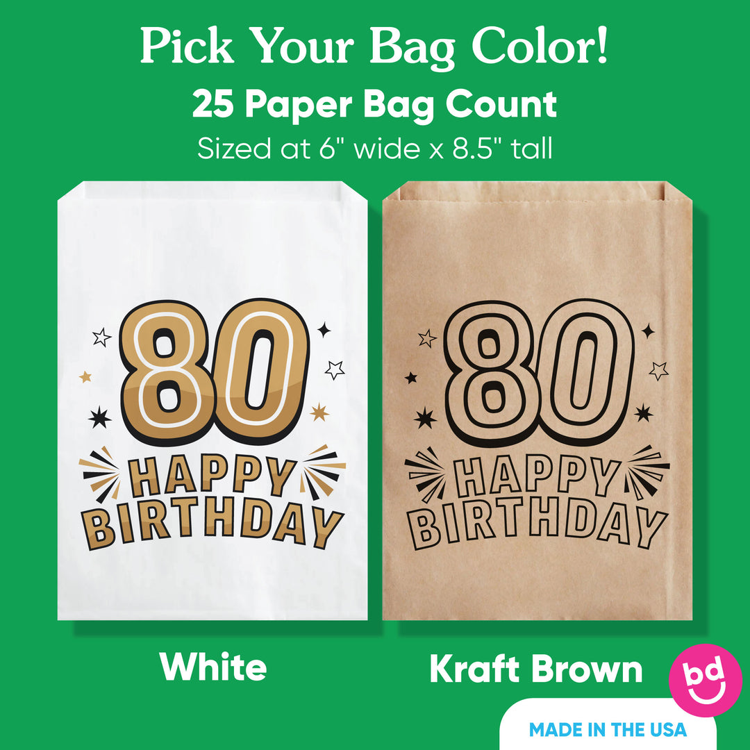 Paper Treat Bags - 80th Birthday - 25 Ct