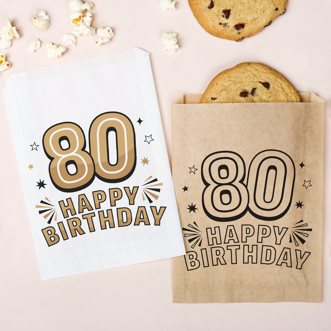 Paper Treat Bags - 80th Birthday - 25 Ct