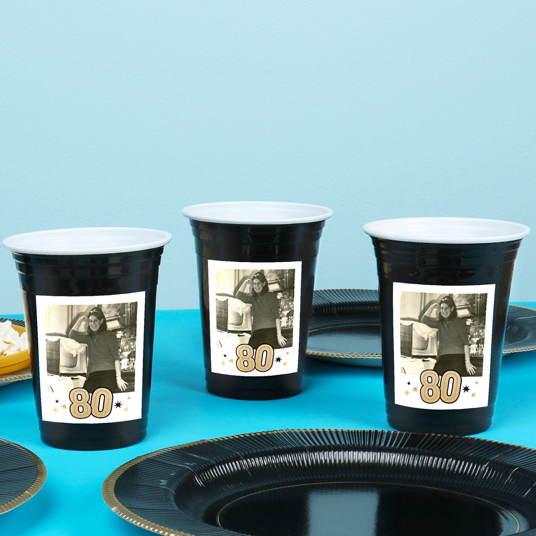Custom Photo Party Cups - 80th Birthday - 16 Ct
