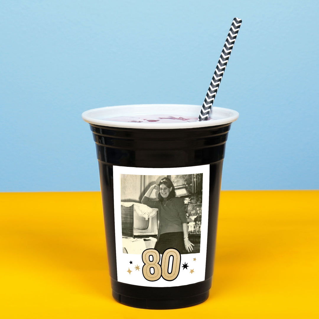 Custom Photo Party Cups - 80th Birthday - 16 Ct