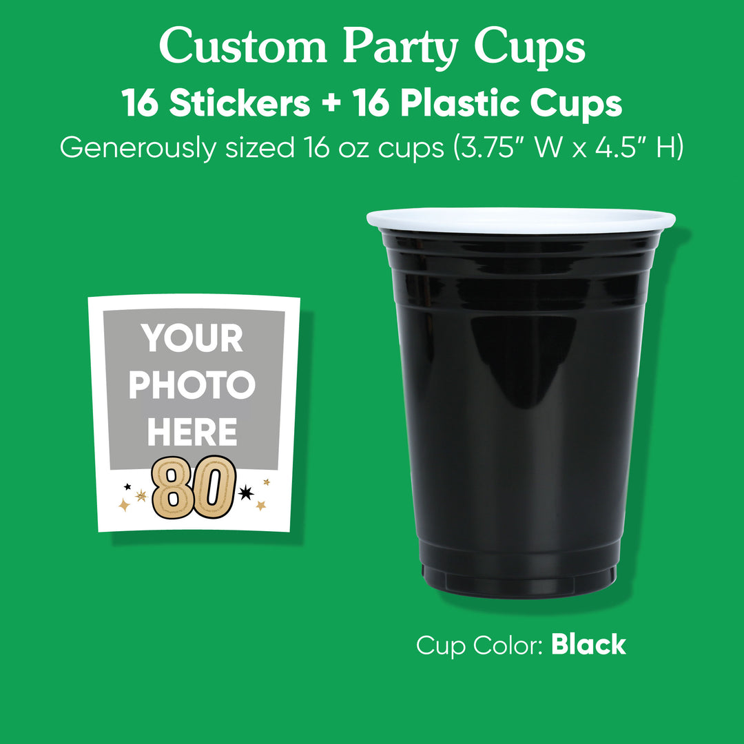 Custom Photo Party Cups - 80th Birthday - 16 Ct