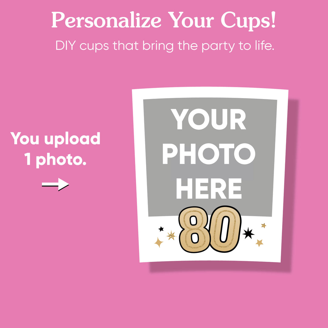 Custom Photo Party Cups - 80th Birthday - 16 Ct