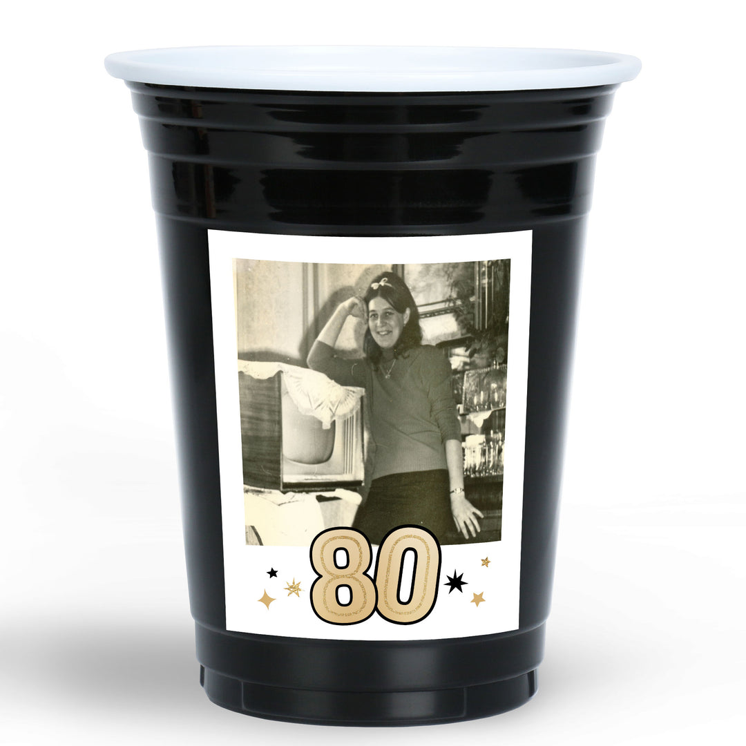 Custom Photo Party Cups - 80th Birthday - 16 Ct