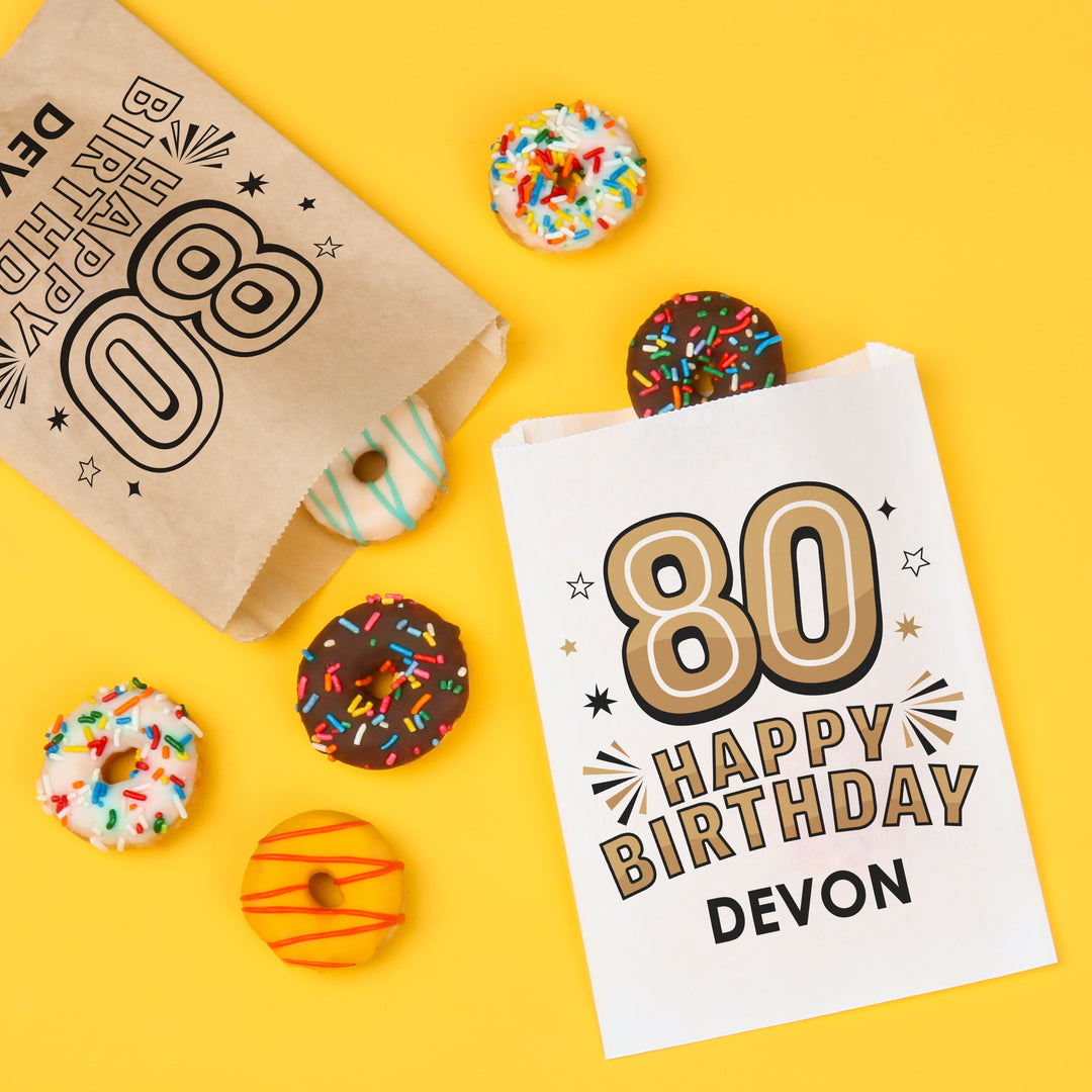 Custom Text Paper Treat Bags - 80th Birthday