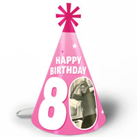 Custom Photo 80th Birthday Cone Hat - 8 Ct